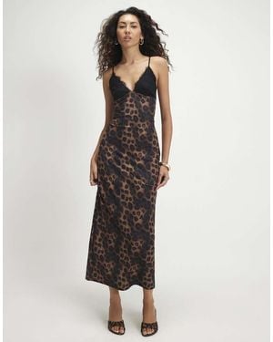 River Island Lace Trim Leopard Print Midi Dress - Natural