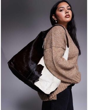River Island Cow Print Leather 'hair On' Slouch Bag - Black