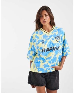 ASOS Oversized V Neck Football Shirt With Embroidered Graphic - Blue