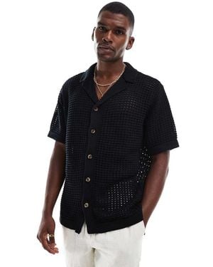 Goldsboro Crochet Revere Shirt - Black