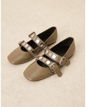 ASOS Bailarinas Caquis Estilo Merceditas Con Tira Doble Y Tachuelas Liesel De -Verde - Neutro