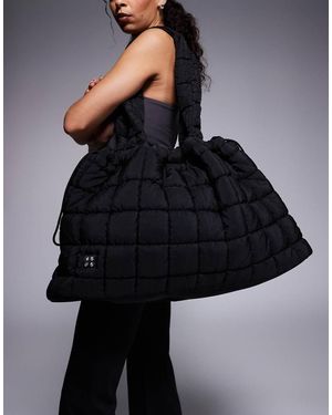 4505 Bolso Tote Deportivo Extragrande Guateado Con Cordón Ajustable De Tejido Liso De - Negro