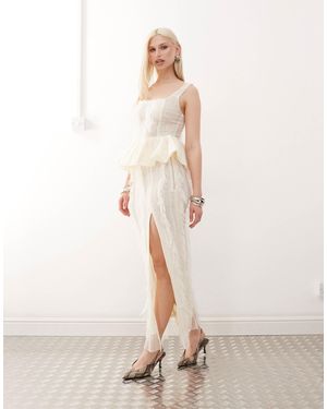 Amy Lynn Calla Textured Side Split Maxi Skirt Co-Ord - Natural