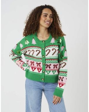 Brave Soul Festive Jacquard Knit Christmas Cardigan - Green