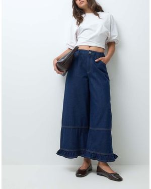 Miss Selfridge Vaquero De Pernera Ancha Con Bajo De Volante En Lavado Crudo-Azul