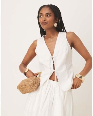 Gina Tricot Linen Waistcoat Vest Top With Tie Front Detail - Natural