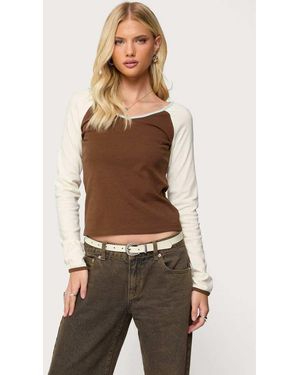 Edikted Ronie Contrast Raglan Top - Natural
