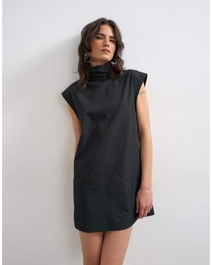 TOPSHOP Techy Funnel Neck Mini Shift Dress - Black