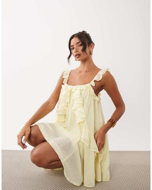 Y.A.S Vestido Corto Amarillo Pálido De Tirantes Con Ribete De Volantes De Chifón - Neutro