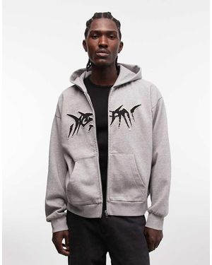 Weekday Felpa Con Cappuccio Grigia Squadrata Con Grafica E Zip - Grigio
