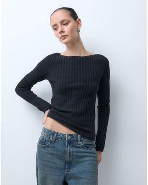 Monki Pull en maille côtelée - Bleu