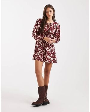 Wednesday's Girl Bold Bloom Mini Smock Dress - Red