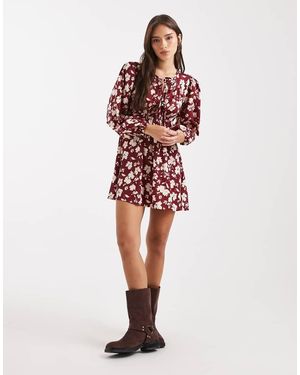 Wednesday's Girl Bold Bloom Mini Smock Dress - Red