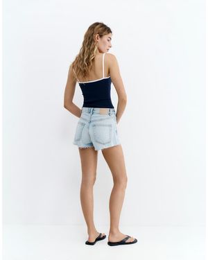 Pull&Bear Mom Fit Ripped Denim Shorts - Blue