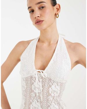 Motel Kopa Floral Lace Halter Top - White