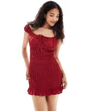 Daisy Street Shirred Milkmaid Style Mini Dress With Frilled Hem