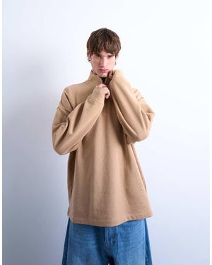 TOPMAN Sudadera Extragrande Con Cremallera Corta De Tejido Grueso De -Neutro - Azul