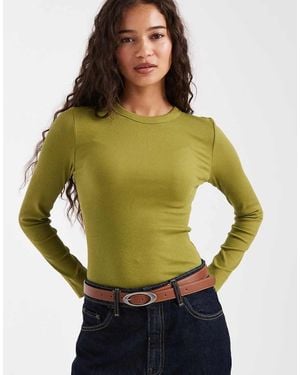 New Look Crew Neck Ribbed Long Sleeve Top - Green