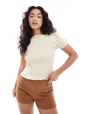 ASOS Gesmokte Blouse Met Pofmouwen - Wit