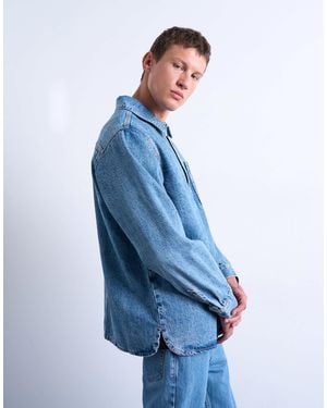 TOPMAN Relaxed Fit Overhead Denim Shirt - Blue
