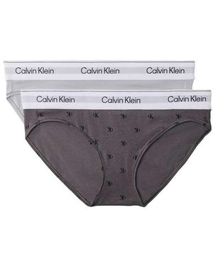 Calvin Klein Braguitas De Bikini Icon De Algodón Y Modal, Pack De 2, En Gris Oscuro Estampado/Gris Claro