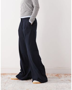 Monki High Waist Wide Leg Pants With Front Pleat - Blue