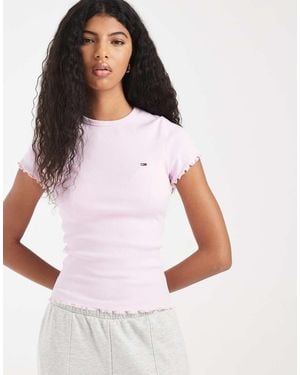 Tommy Hilfiger Ribbed Slim Fit T-shirt With Lettuce Edge Detail - White