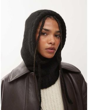 Monki Knitted Balaclava Hood - Black