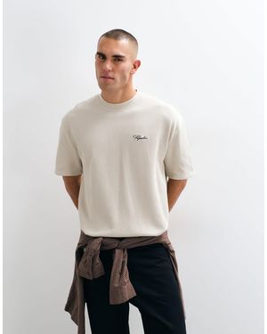 PEGADOR T-shirt oversize à côtes à manches courtes avec logo en crème - Neutre