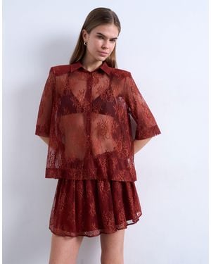 TOPSHOP Sheer Lace Shirt - Red