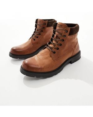 Jack & Jones Lace Up Leather Boot - Brown
