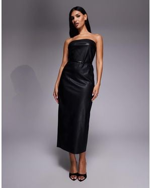 River Island Faux Leather Bandeau Dress With Skinny Belt - Blue