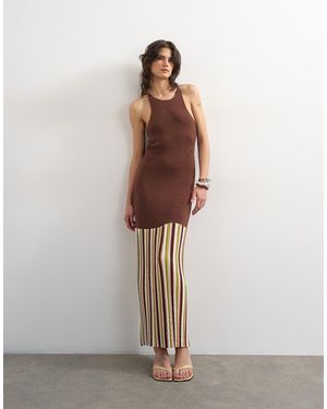 TOPSHOP Knitted Strap Back Full Skirt Maxi Dress - Brown