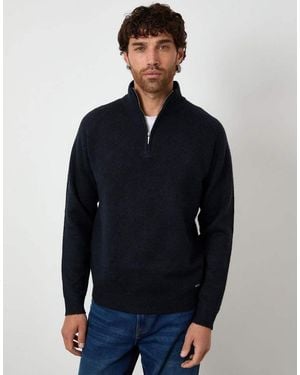 Threadbare Raglan Rib Quarter Zip Knitted Jumper - Blue