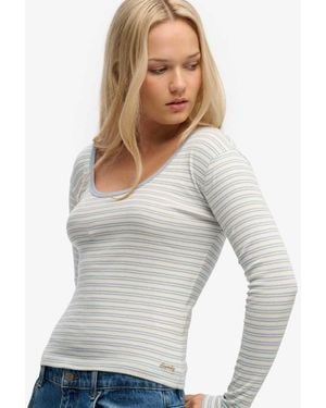 Superdry Athletic Essentials Striped Long Sleeve Top - White
