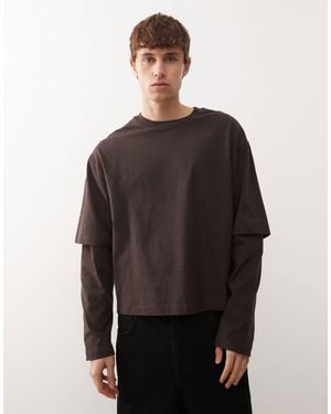 Collusion T-shirt double épaisseur coupe carrée - marron - Gris