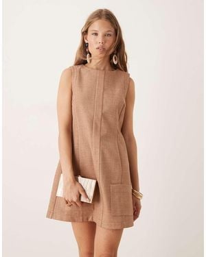 ASOS Bonded Mini Shift Dress With Pocket Detail - Natural