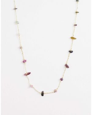 ASOS Asos Design Dainty Necklace With Pink Chipping Detail - Natural