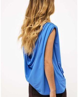 NA-KD Draped Sharp Shoulder Top - Blue