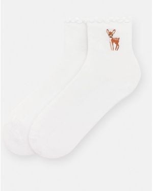 Pull&Bear Chaussettes à motif daim brodé - marron - Blanc