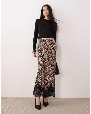 Never Fully Dressed Satin Maxi Skirt With Lace Trim Hem - Natural