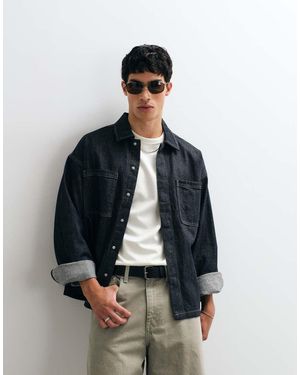 Jack & Jones Camicia Giacca Lavaggio Grezzo Con Tasche Doppie - Blu