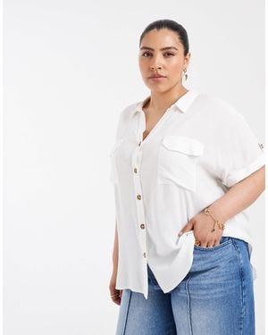 Vero Moda Button Front Short Sleeve Shirt With Pocket Detail - White