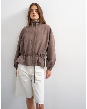 TOPSHOP Funnel Neck Nylon Check Anorak - Brown