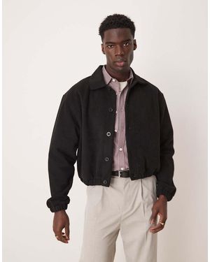 ASOS Oversized Cropped Velour Collared Cardigan - Black
