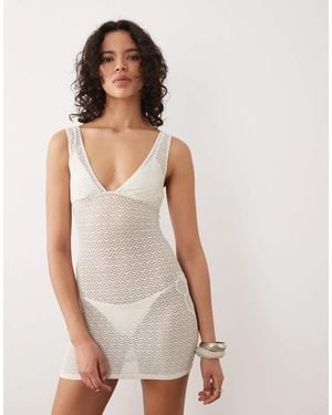 Free Society Crochet Mini Beach Dress With Low Back - White