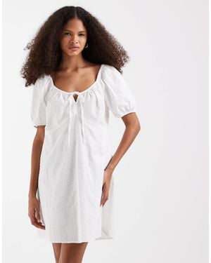 Vero Moda Cotton Broderie Puff Sleeve Milkmaid Mini Dress - White