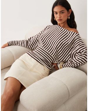 Cotton On Everfine - pull rayé en maille à manches chauve-souris - châtaigne foncé - Marron