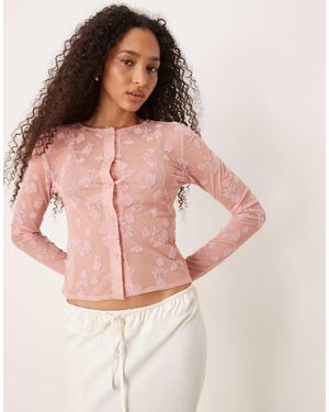 ASOS Cárdigan Rosa Con Diseño Encogido Y Patrón Flocado De