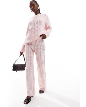 Kaiia Exclusivité - - pantalon droit d'ensemble en maille torsadée - Rose